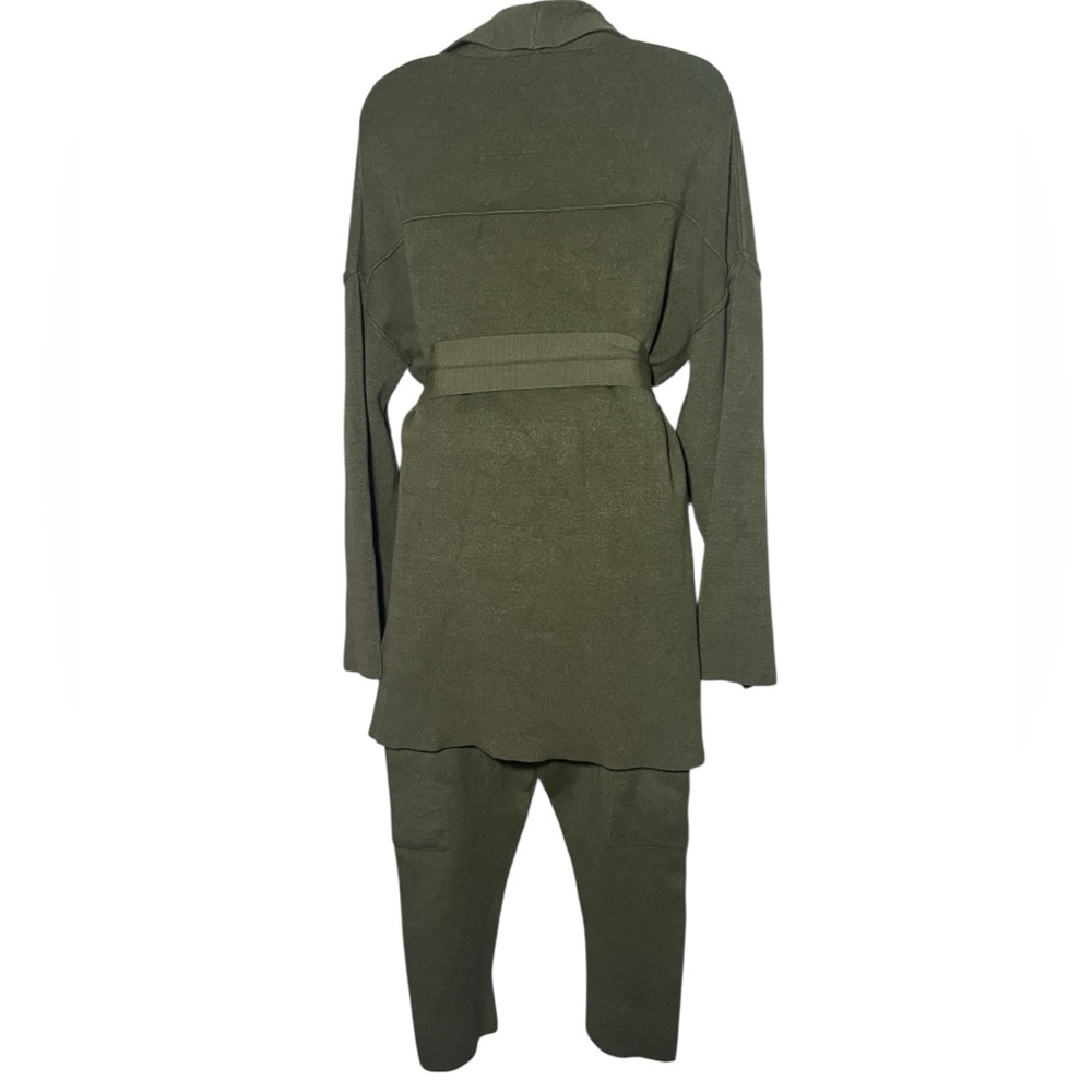 Ellor Olive Green Knit 3pccardigan And Pants Set S View 2